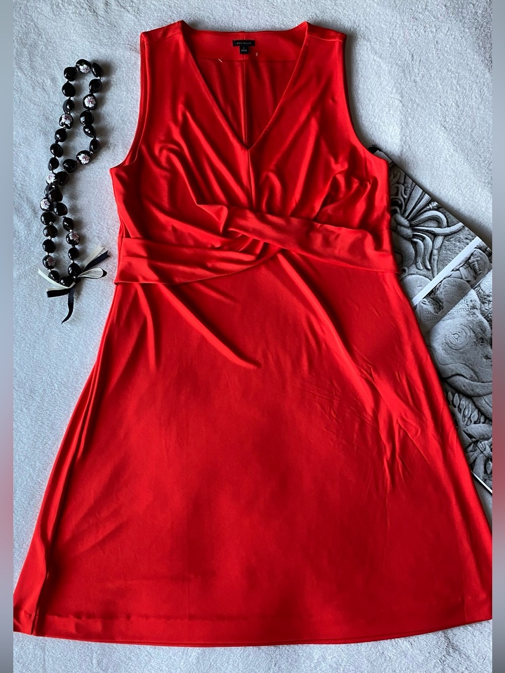 Ann Taylor Twist Front Jersey Dress Crimson Orange sz XL - Picture 3 of 15